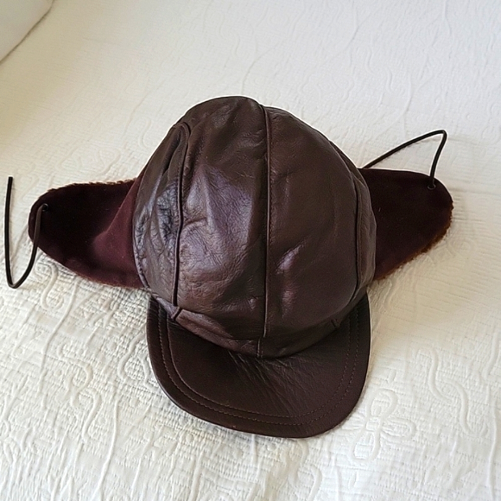 Vintage Adventure Bound Genuine Leather Trapper Style Cap - L